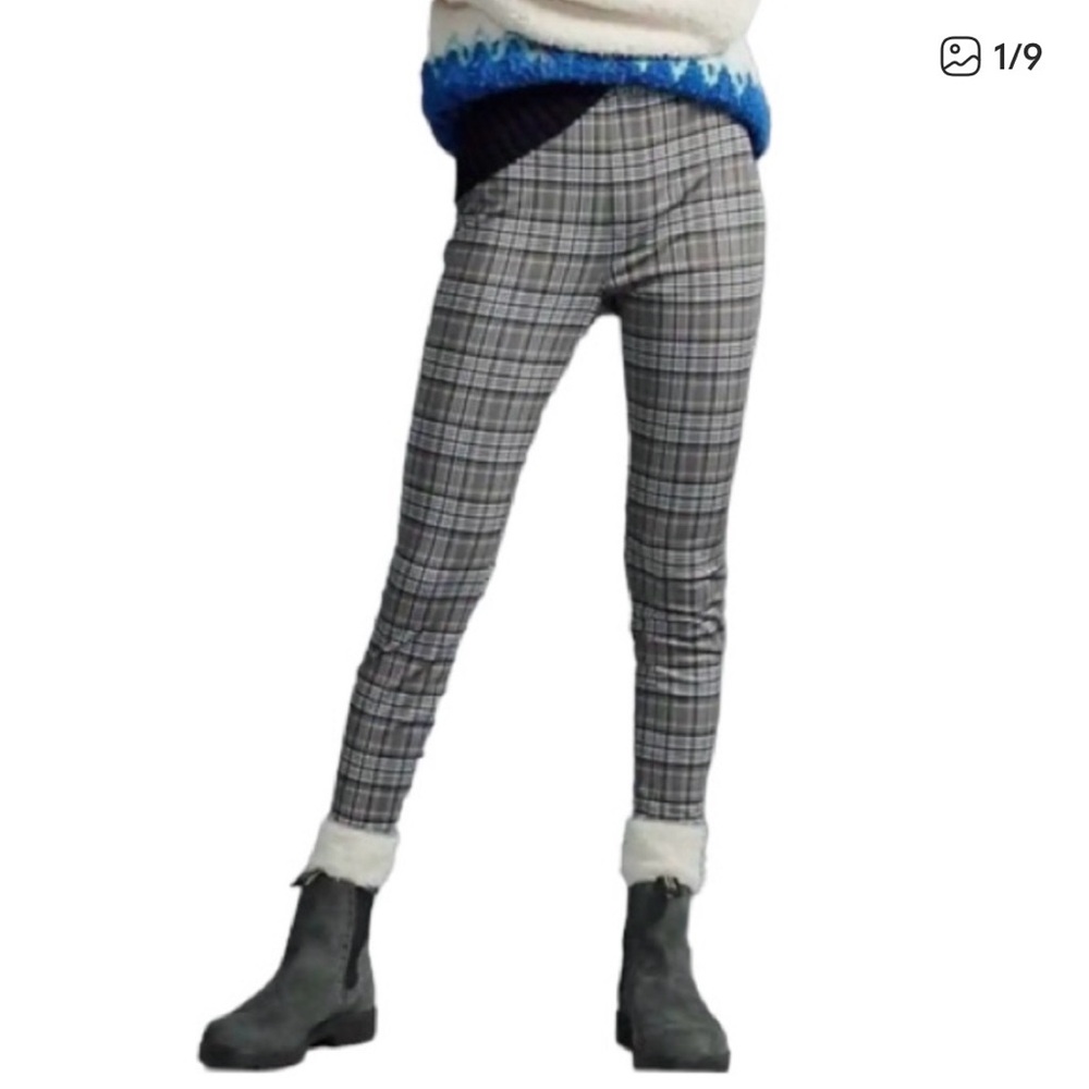 Sanctuary Plaid Pull On Pants Women Stretch Knit Slim Skinny Runway